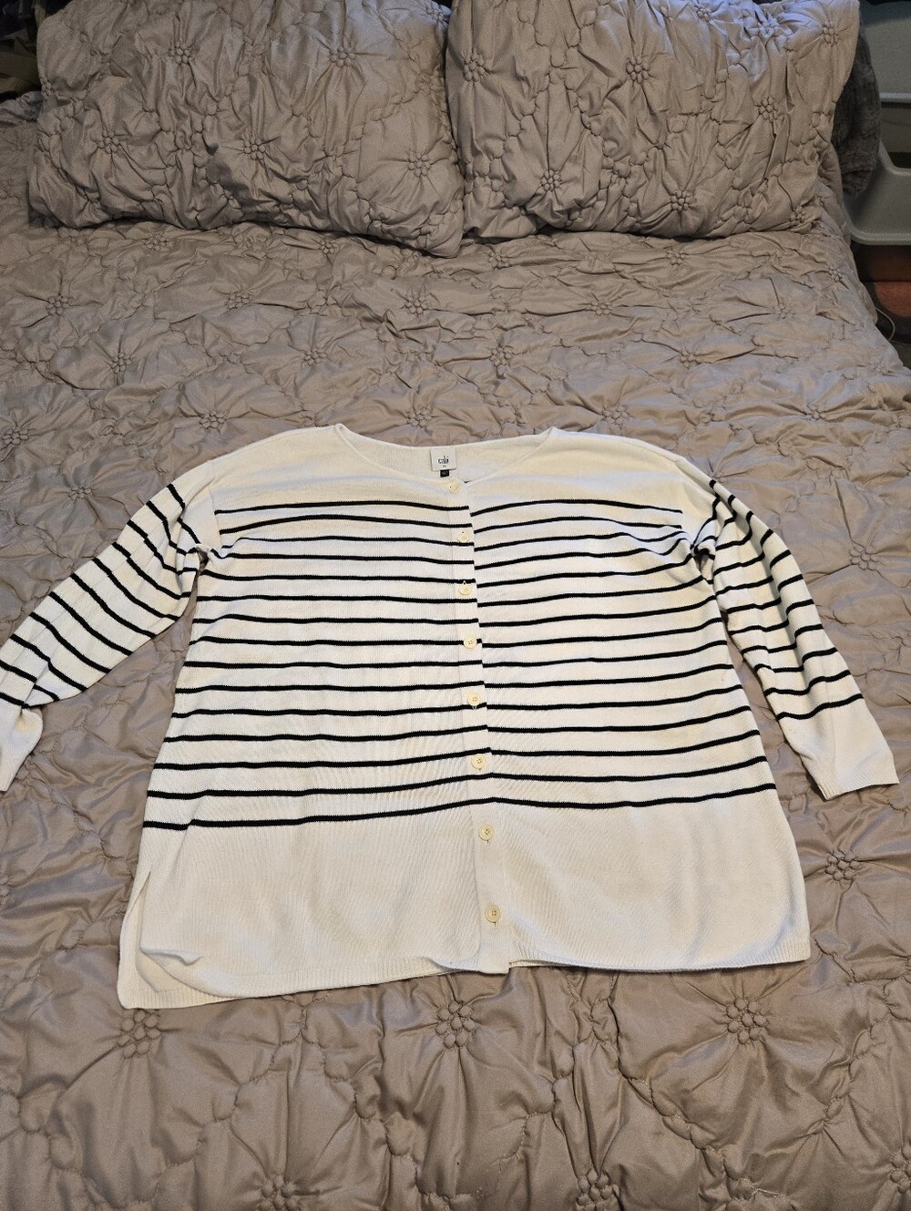 Cabi White and Black Striped Button-Front Women’s Cardigan
